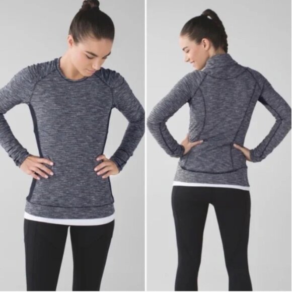 Lululemon Think Fast Long Sleeve Shirt Coco Pique Black Gray Sz 8 BRAND NEW NWT - Picture 1 of 16